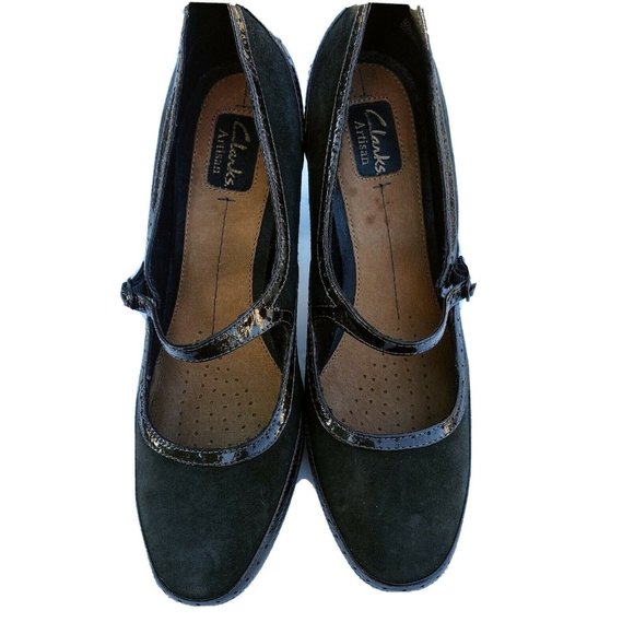 Clarks Artisan Active Air Womens 11 M Green Patent Leather Suede Mary Jane Heels - Picture 1 of 9